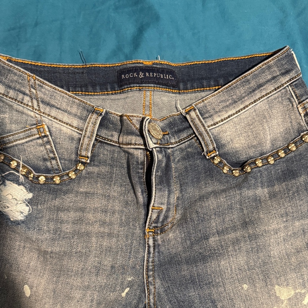 Rock & Republic Women's Distressed Blue Skinny Jeans Size 6M